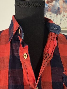 Marshall Red and Navy Plaid Casual Button-Down Shirt